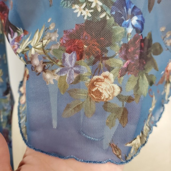 SHEIN Womens Fairy Festival Floral Mesh Bell Sleeve Top Size M Blue Romantic - Picture 4 of 12
